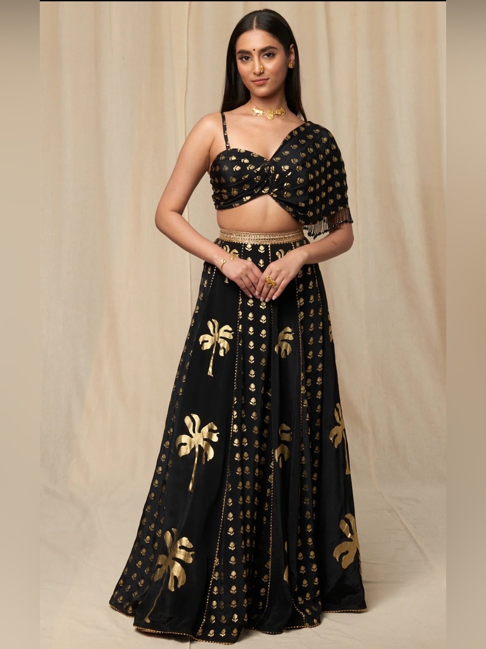 Masaba Gupta Black and Gold A-Line Lehenga Set